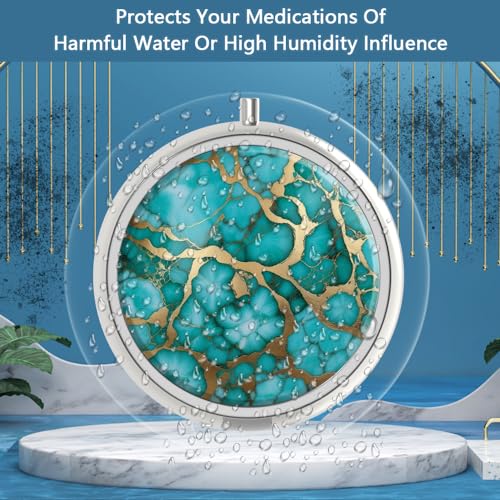 Image of Pill Box 3 Compartment Medicine Pill Case,Portable for Pocket or Purse Pill Box Decorative Metal Medicine Vitamin Organizer Unique Gift(Emerald Green Marble)