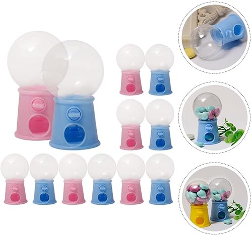 Miniatura 6 de Housoutil Mini Gumball Machine Bank 12pcs Máquina de Gumball Giratorio Dispensador de Caramelos Banco de Monedas Juguete para Cumpleaños Novedades