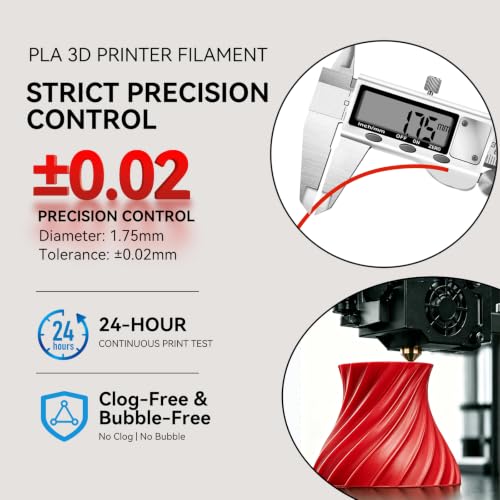Image of Kingroon PLA 3D Printer Filament, Dimensional Accuracy + /- 0.03 mm, 1 kg Spool(2.2lbs), 1.75 mm,Red