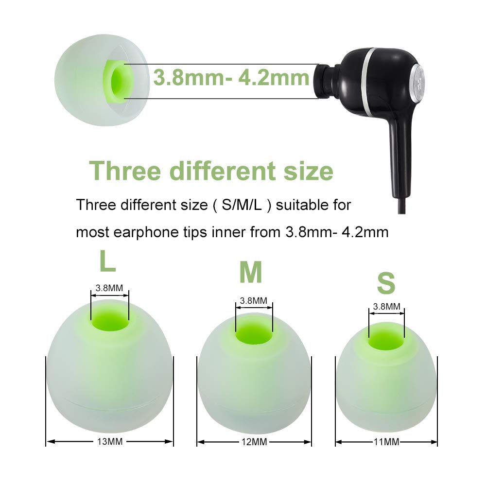 (18 Stück) 9 Paar (S/M/L) Silikon-Ersatz-Ohrstöpsel für beliebte In-Ear-Kopfhörer SML transparent / Grün