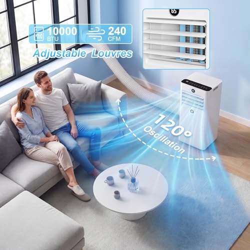 Image of 10000Btu Portable Air Conditioners, 3 in 1 Portable AC with Cooling, Dehumidification, Fan, for Medium Rooms (450 Sq.Ft), featuring an Auto-Evaporation System,Silent-Running Standing AC for Bedrooms