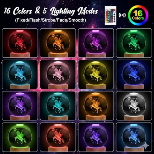 Image of Large 3D Horse Lamp, Crystal Night Light 16 Color Changing with Remote Control for Bedroom Decor, Horse Figurines