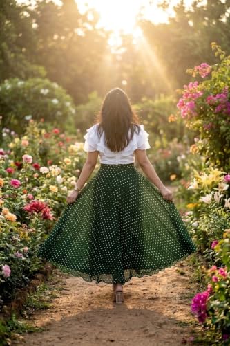 Image of Women's Lycra Top with Georgette Skirt | Polka Dot Print Long Flared Maxi | Full Length Flowy Skirt for Women | Stylish Casual Wear