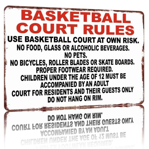Vintage Public Basketball Court Rules Metal Sign 8x12 Inch