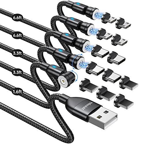 Melonboy 540° Rotation Magnetic Charging Cable/5-Pack(1.6/3.3/3.3/6.6/6.6Ft)/Magnetic Phone Charger With Led/Magnetic Charger Type C/Usb C Charging Cable-Nylon Braided For Type C/Micro Usb/I-Product #TOP2