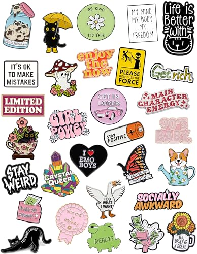 SOWPOPY 30 PCS Positive Enamel Pins Cute Enamel Pins Bulk Aesthetic Hat Pins for Backpacks Funny Brooch Lapel Pin Set for Women Bags Landyards Shoes