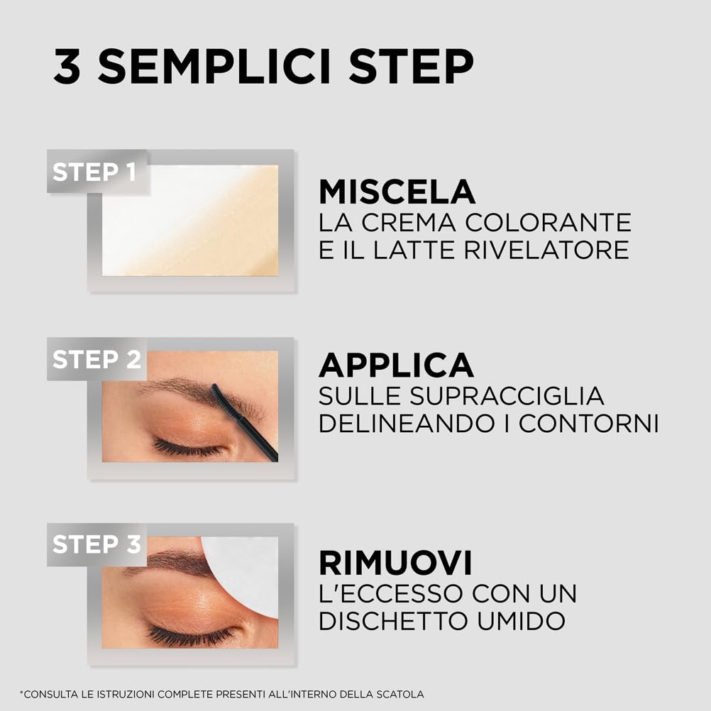 L'Oréal Paris Colorazione Semipermanente per Sopracciglia, Risultati Visibili in 5 minuti, Dura Fino a 5 Settimane, Senza Ammoniaca, Brow Color, Tonalità: 3.0 Castano Scuro