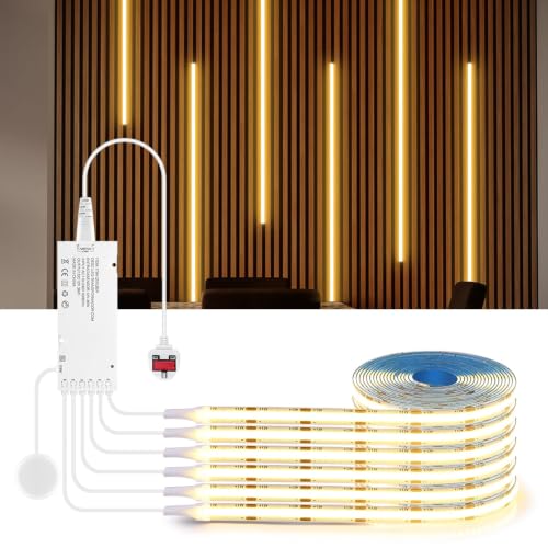 AIMENGTE COB LED Strip Cabinet Light 2M 6pcs 12V Warm White Acoustic Panels Cuttable LED Strip Lights with Touch and Hand Sweep Dimmer Switching for Wine Cabinets Kitchen Cupboards Shelves