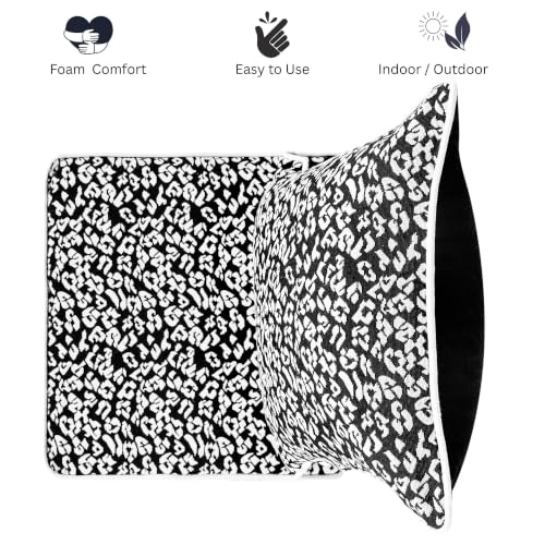 Image of Multipurpose 60x60x8 CM Woven Fashionable High Densitiy Foam Cushion Set for Floor, Patio, Chair and Balcony Garden Seating - Black & White Animal Set, Big Size Set - 24x24x3 Inch