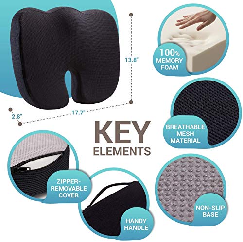 Image of ADOFYS Orthopedic Seat Cushion Large - Home Office Non-Slip & Memory Foam Seat Pillow to Relieve Back, Sciatica & Coccyx /Tailbone, for Office Chair Cushion, Car Seat Cushion Or Wheelchair