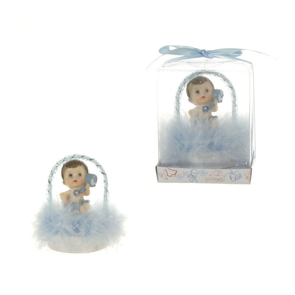 Lunaura Baby Keepsake - Set of 12 "Boy" Baby Under Arch with Feathers Favors - Blue