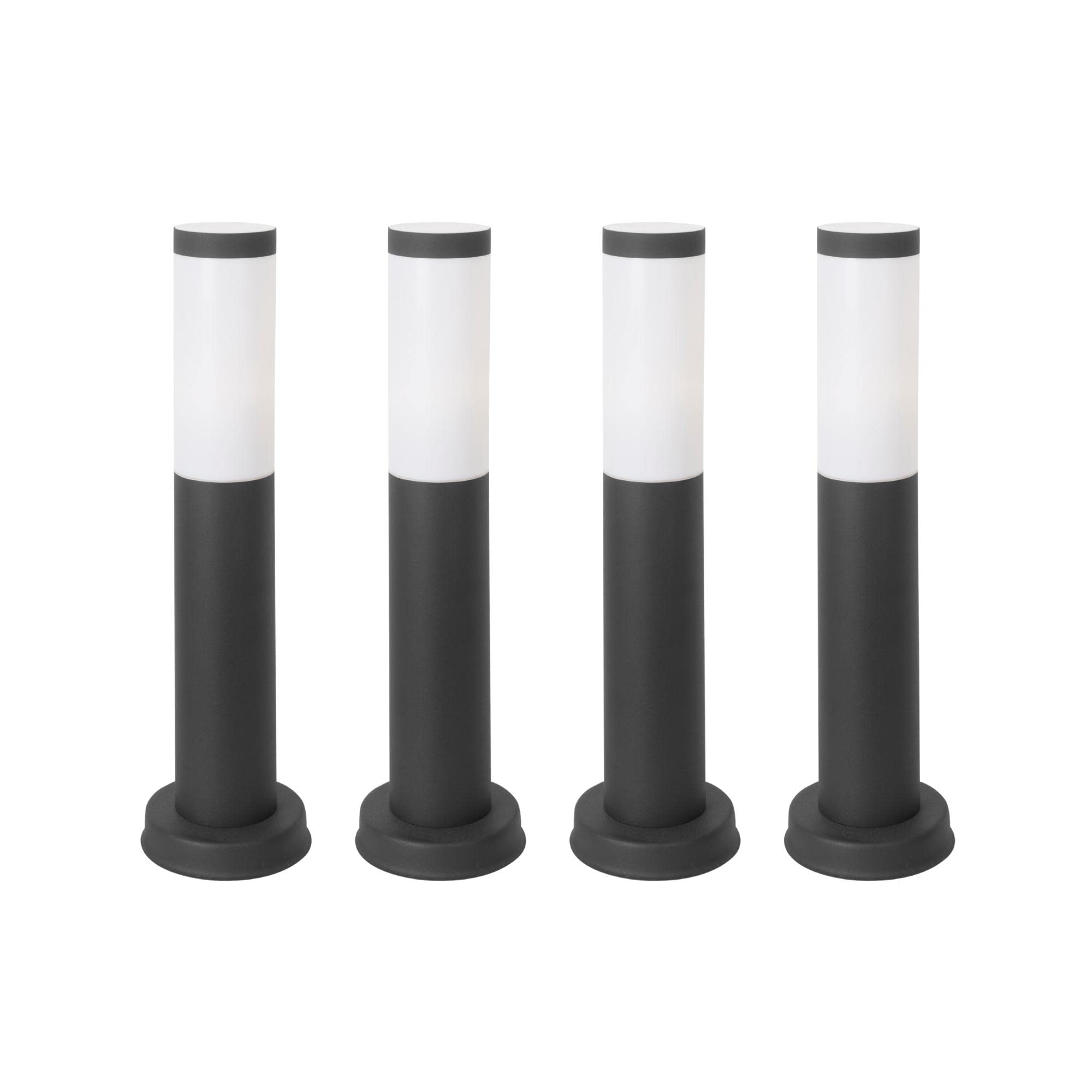 FORLIGHT Koral (4uds) Baliza Exterior para Jardín Resistente al Agua IP55. Poste de Luz para Sendero y Camino. Lámpara Bolardo de Acero Inoxidable Gris Urbano 23W. Farolillo Moderno Zonas de Paso