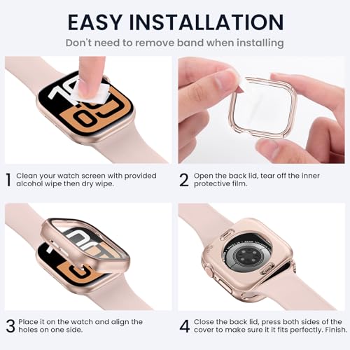 Tensea (2 in 1) for Waterproof Apple Watch Screen Protector Case Series 11/10 42mm Accessories, 360 Front and Back, iWatch PC Face Cover with Tempered Glass for Women Men, 42 mm