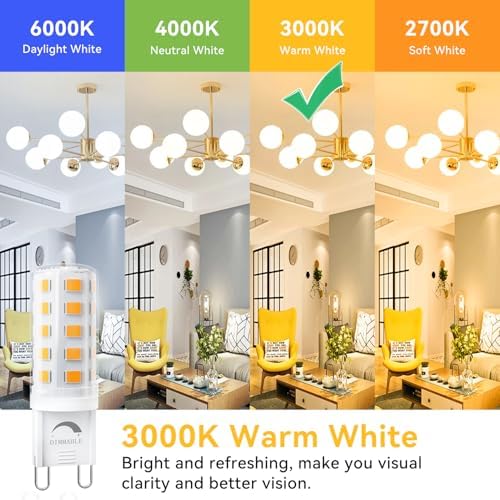 TJOY 12팩 조도 조절 가능한 G9 LED 전구 3000K, 40와트 Eq 4W, 부드럽고 따뜻한 화이트 — 사진 4