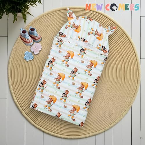 Image of NEW COMERS 100% Pure Cotton Waffle Hooded Wrapper - Baby Towel for New Born | Big Size 50cm x 26cm | Soft, Safe & Skin-Friendly | Perfect for Newborns 0-5 Years | Breathble Absorbant (Multicolor 2)
