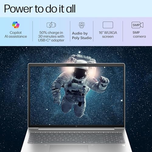 Image of HP 2026 EliteBook 16 inch Business Laptop, AMD Ryzen 5 200 Copilot AI PC, 32GB DDR5 RAM, 1TB PCIe SSD, FHD+, Enterprise Security, Fast Charging, WiFi 6E, Backlit KB, Fingerprint Reader, Windows 11 Pro