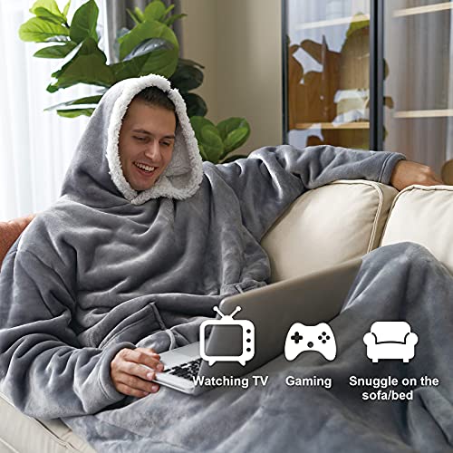 Eheyciga Wearable Blanket Hoodie For Adults, Hoodie Blanket With Pockets And Sleeves Sweatshirt Blanket For Men And Women - Grey Extended Oversize #TOP4