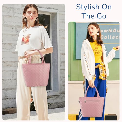 Image of Gloppie Lunch Bag for Women Insulated Leakproof Cooler Work Lunch Tote Pink | 3-Layer Thermal Liner,Keeps Meals Cool Fresh In Summer, Reusable Food-Grade Leakproof Liner, Medium Size With Rear Pocket