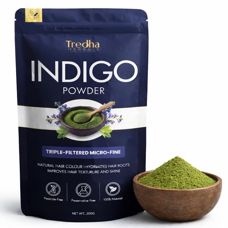 Tredran Natural Indigo Powder for Hair Dye 200g | Deep Black Hair Color for Men & Women | 100% Pure, Chemical-Free, PPD-Free, Ammonia-Free | Vegan & Cruelty-Free Herbal Hair Colour