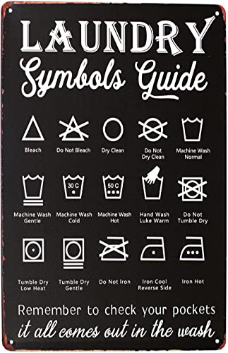 LBS4ALL Laundry Symbols Guide, Metal Tin Sign, Vintage Plaque Home Wall Decor