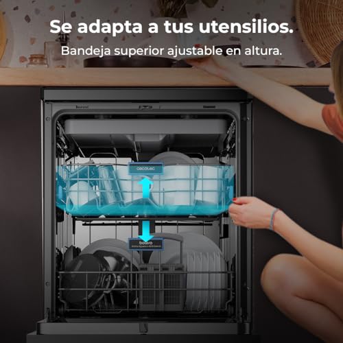 Cecotec Geschirrspüler 60 cm - Freistehend Bolero Aguazero 6210 Dark D. 15 Bestecke, energieeffizient, XXL Fullcolor Display, drittes Fach, 14 Programme, Dual Zone Wash, verstellbares Fach, Dunkel