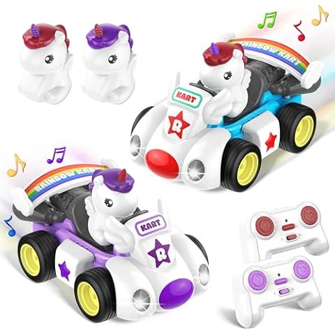 imagifun Remote Control Car for Toddler, 2 Pack Radio Control Cartoon Toys for Kids, 2.4 GHz Rechargeable RC Cars for Toddler,Toys for Ages 3+, RC Cars with LED Lights & Music, Yard Games, for Girl Cover