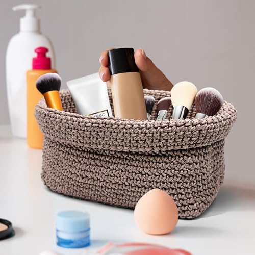 ZHIYUQL® Häkelkorb Aufbewahrung Gästehandtücher Aufbewahrungskörbe Klein Körbchen Geflochten Aufbewahrungskorb Bad Korb Handgefertigt Organizer (Grau)