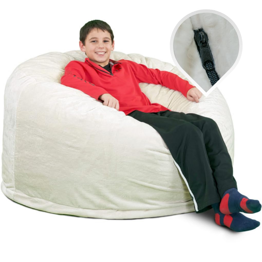 ULTIMATE SACK 4000 (4 ft.) Bean Bag Chair Cover in Multiple Colors: Cover ONLY. (4000, Ivory Fur)
