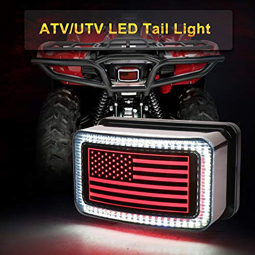 ATV Tail Light LED Smoke Lens with Reverse Brake Light, US Flag Design Tail Light for ATV UTV Yamaha Rhino Viking Grizzly Big Bear Kodiak Bruin Wolverin Bear Tracker