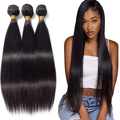 Straight Bundles Real Brazilian Remy Human Hair Bundles Weave Hair Black Color Real Unprocessed Virgin Hair Extensions For Women 18 18 18 Inch