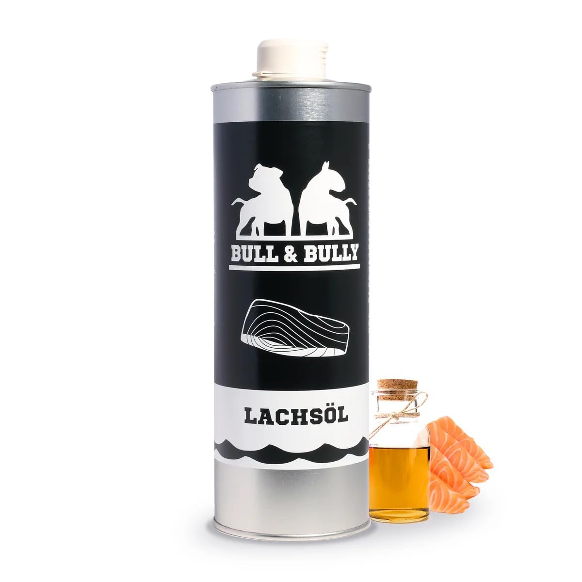 BULL & BULLY - Huile de saumon pour chien 1 l - Huile de poisson 100 % naturelle pour chiens comme huile de saumon pour chien - Complément d'huile Barf idéal - Source pour chien oméga 3 - Pressée à