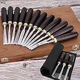 KingTool Wood Carving Tools, 12 Pieces Chisel Set with Black Walnut Handle, Full Size Foundational Gouges for Beginners, Hobbyists and Professionals, Wooden Storage Box & Nylon Roll-up Case