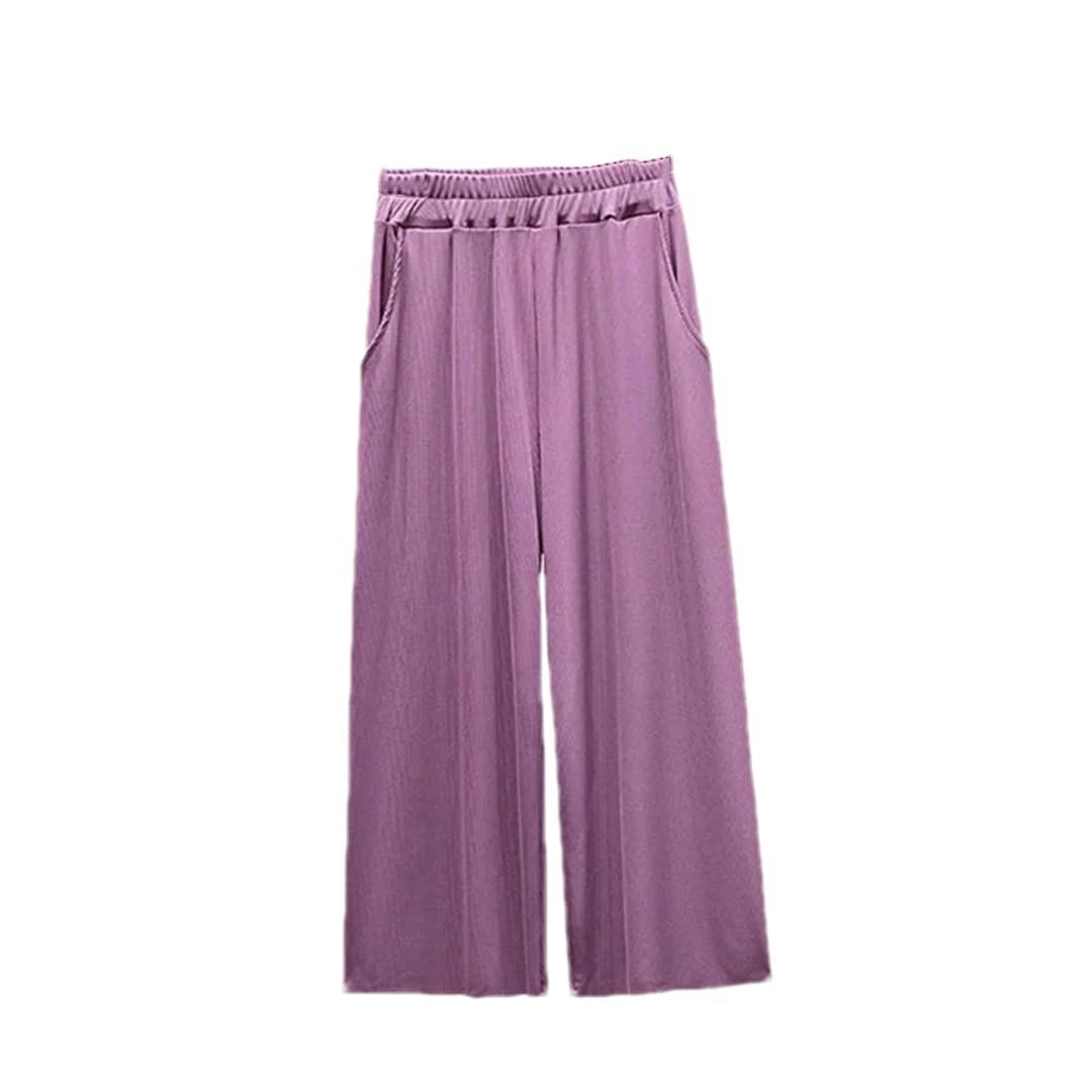 Pulcykp Ice Silk Wide Leg Pants Women Thin Section Loose High Waist Knitted Ninth Casual Pants