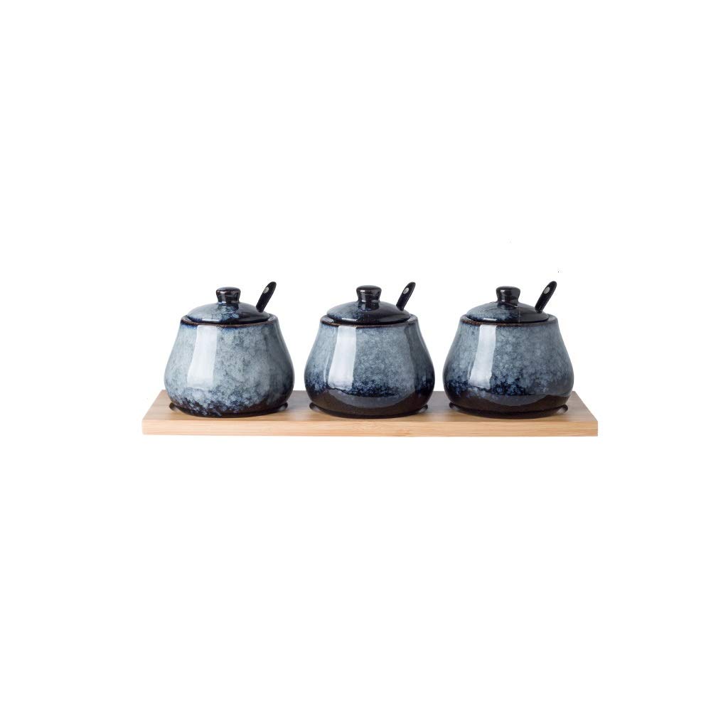 JIY-Spice Garnki ceramiczne przyprawy słoik kuchenny artykuły gospodarstwa domowego shaker przyprawy zestaw przyprawowy butelka kostium trzyczęściowy (rozmiar : F)