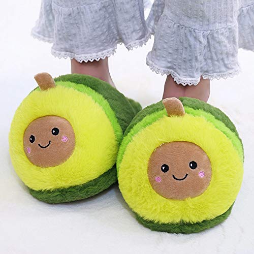 LucklyingBao Hausschuhe Damen Plüsch Süße Cartoon Avocado Design Grüne Schlafzimmer Damen Plüsch Schuhe -Winter Haus Frauen Kunstfell Hausschuhe-Indoor Mädchen Warme Hausschuhe, Avocado, 35, 39 Cover