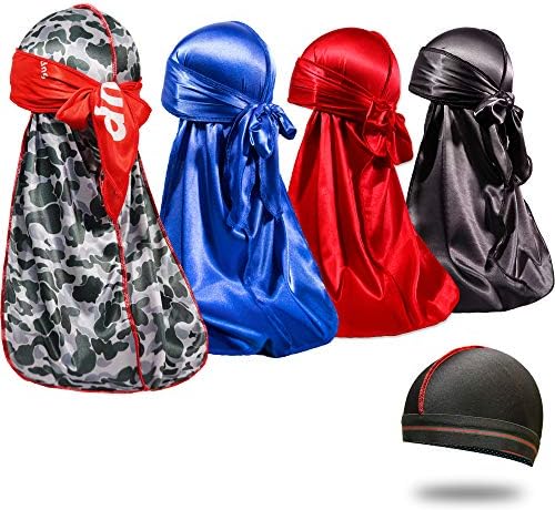 4PCS Silky Durags for Men 360 Waves, Designer Do Rag, Award 1 Wave Cap
