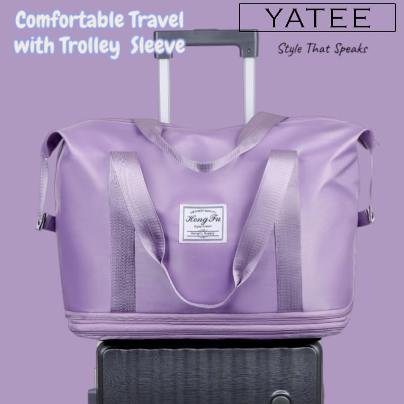 Image of Yatee Foldable Trolley Travel Bag with Wheels for Women & Men, Expandable Rolling Duffel Bag, Large Capacity Lightweight Luggage, Waterproof Carry Tote with Detachable Wheels for Travel