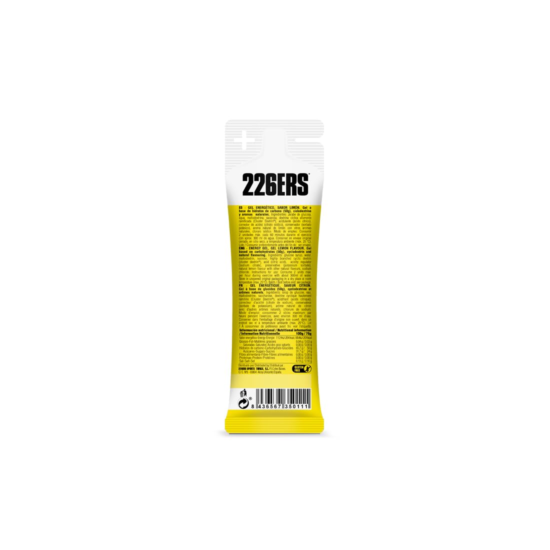 226ERS - High Energy Gel, Gel Energético para Deportistas, Ciclodextrina, Hidratos de Carbono y Aromas Naturales, Favorece Uso de Glucosa y la Digestión, Sabor Limón, 24 Geles