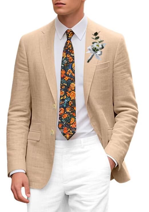 Mens Suits Linen Casual Blazer Lightweight Linen Sport Coat Two Button Men Suit Jacket for Wedding Prom Party