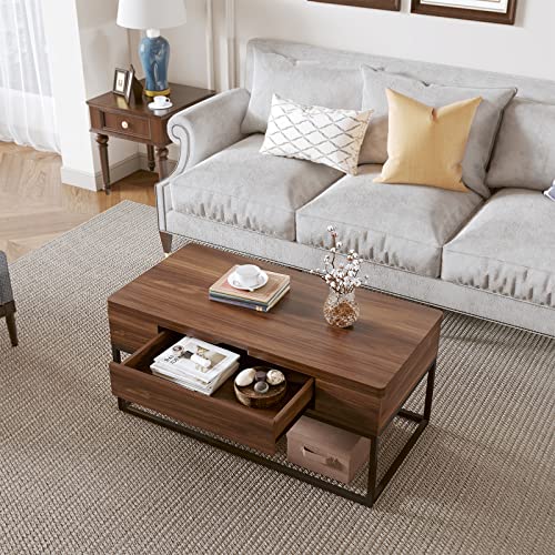 HAIOOU Lift Top Coffee Table, 3in1 Folding Coffee Table with Storage Drawer Push Opening, Metal Frame Wood Coffee Table for Living Room Tabletop Dining Table Reception Home,Apartment/Office - Thumbnail 5