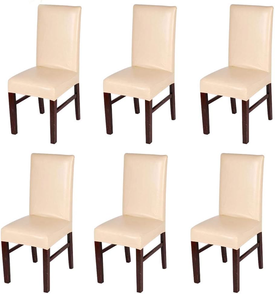 Levoberg 6-Piece Chair Cover Waterproof PU Leather Dining Room Chair Cover Protector Champagne