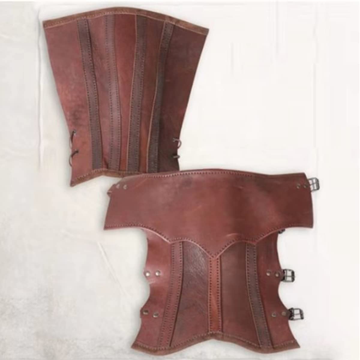 Mittelalterlicher gotischer Bein Schutzverstellbares Schuhschnalle in Leder PU Greav Hälfte Chaps Viking Ritter Bein Rüstung Vintage -Stiefel Cover Gitter, mittelalterlicher Stil,Braun