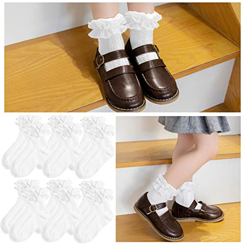 Mini angel Girls Ruffle Socks Frilly Lace Socks Princess Dress Socks for Toddler Kids Girls 3/6 Pairs3