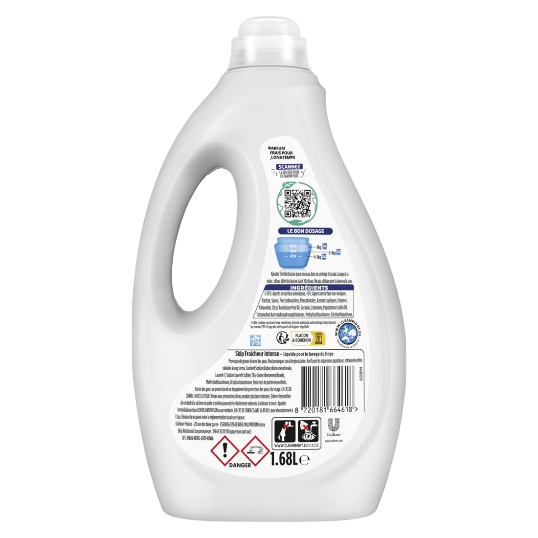 SKIP - Lessive Liquide Fraicheur Intense - Action Détachante Efficace - 100 pour cent impeccable, éclatant et délicatement parfumé - Lot de 5x40 lavages