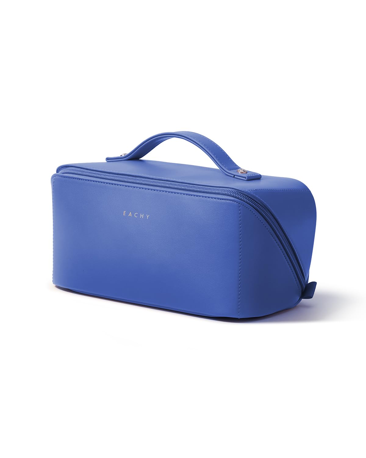 EACHY Travel Makeup Bag for Women, Flat Open Cosmetic Bag, Blue, Medium