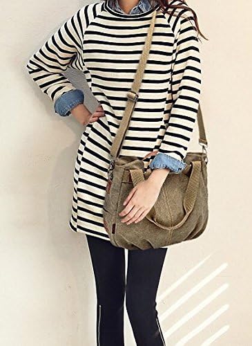 Women's Casual Canvas Tote Bag Daily Purse Hobo Handbag Shoulder Bag Shopping Bag (khaki) - Image 7