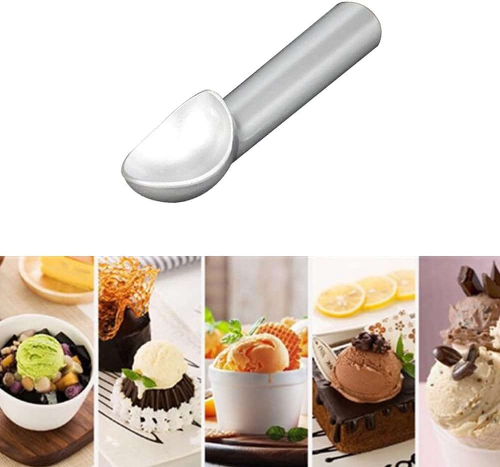 Anti-Freeze Ice Cream Scoop, 7 Inch Aluminum Ice Cream Spoon, Professional Ice Cream Dipper or Gelatos, Frozen Yogurt, Watermelon Fruit Melon Baller (Dumb Silver)