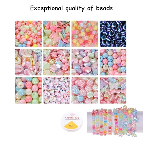 Image of ambitieux Bracelet Making Craft Kit 12 Types of Colorful 400+ pcs of Plastic Beads with Elastic -(Colorfull with 8 mm) (Multicolor 4)