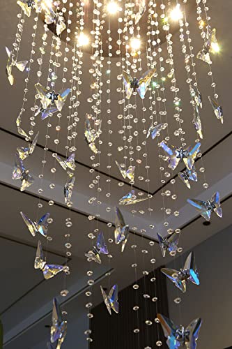 108''Modern K9 Crystal Butterfly Chandelier Staircase Crystal Chandelier High Ceiling Pendant Chandeliers Large Chandelier For Foyer Entrance Dimmable 3000-6000K Long High Living Room Fixture #TOP14