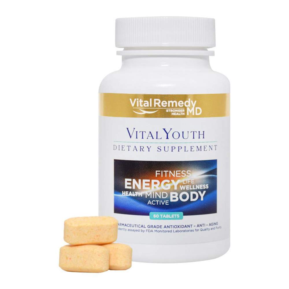 VitalRemedyMD 3 in 1 VitalYouth Potent Energy Booster Supplement, Support for Anti Aging, Free Radicals Protection, Health Support, Hydrophilic and Lipophilic Antioxidants, 60 tablets - 2 Month Supply